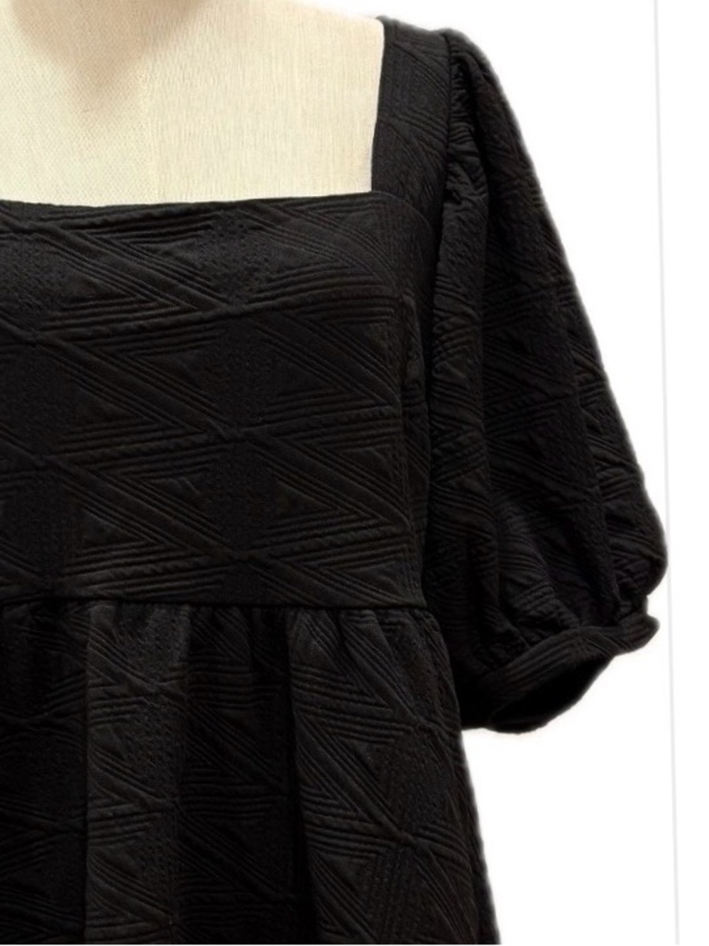 Free People NWT Black Square Neck Puff Sleeves Babydoll Mini Dress XL - Picture 3 of 12